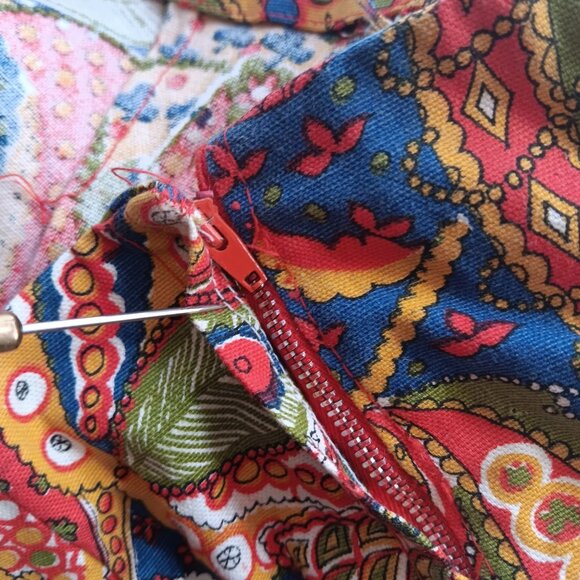 1OF1 25x25 Vintage 1970s Boho Floral Paisley Wide Leg Pants Side Zipper Handmade - Picture 6 of 6